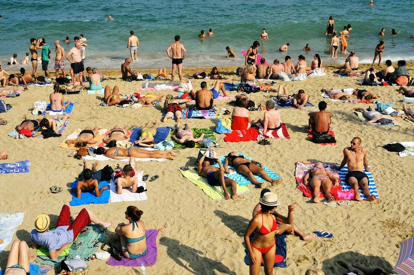 Crowded beaches after covid-19 reopening